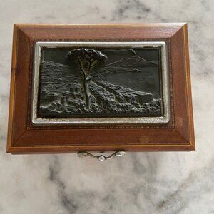 VINTAGE Thorens Musical Wood Jewelry Box - Blue Lining - WORKS